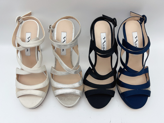 Açık Burun Stiletto Elastik Kayış Yüksek Topuk Sandalet Yumuşak Nappa Deri / Uyumlu Yumuşak Örgü