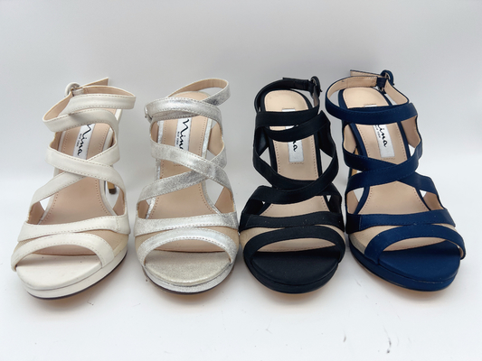 Açık Burun Stiletto Elastik Kayış Yüksek Topuk Sandalet Yumuşak Nappa Deri / Uyumlu Yumuşak Örgü