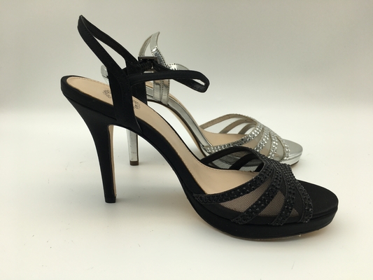 Stiletto Bayan Yumuşak Deri Sandalet Burnu Açık 5cm Yüksek Topuk Gümüş Sandalet