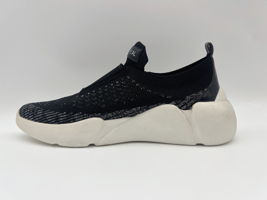 Lacivert Siyah Slip Resistant Bayan İş Ayakkabısı 5cm Geniş Elastik Üst