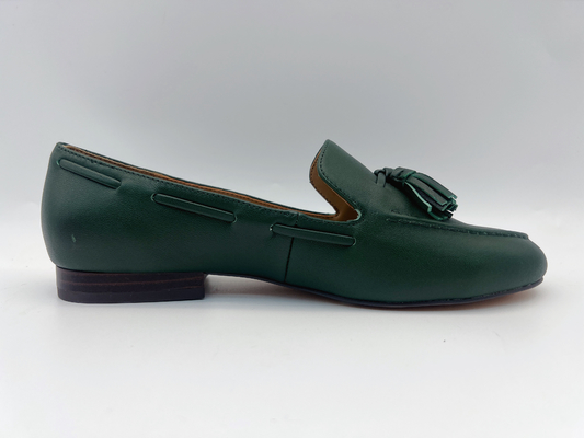Moda Bayan Düz Deri Ayakkabı Koyu Yeşil Kaymaz Loafer'lar