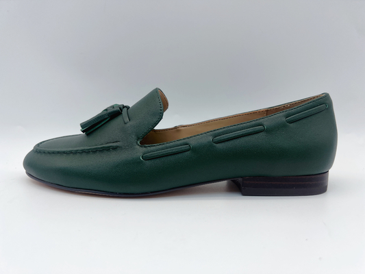 Moda Bayan Düz Deri Ayakkabı Koyu Yeşil Kaymaz Loafer'lar