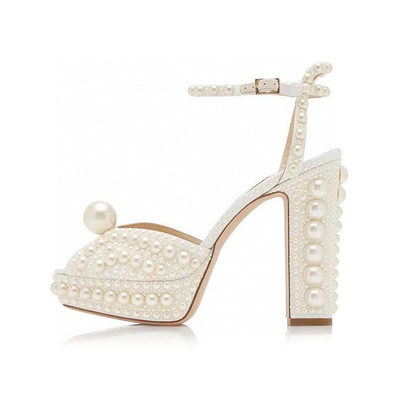 Pearly Peep Süper Yüksek Topuk Sandalet Mikrofiber Astar Nefes Alabilir
