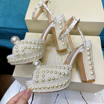 Pearly Peep Süper Yüksek Topuk Sandalet Mikrofiber Astar Nefes Alabilir