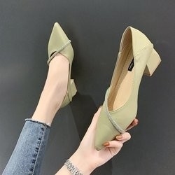 Yeni tasarım bahar moda sivri tek ayakkabı bayanlar rahat deri ayakkabı 4 cm Kare topuk kadın zarif ofis ayakkabısı