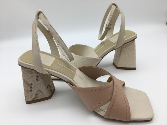 Soft Nappa PU Kadın Deri Topuklu Sandalet Pembe / Bej / Turuncu