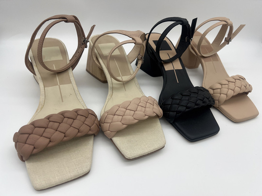 Tan Dokuma Bayan Yumuşak Deri Sandalet Metal Tokalı Peep Toe