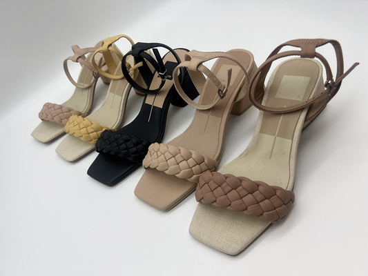 Tan Dokuma Bayan Yumuşak Deri Sandalet Metal Tokalı Peep Toe