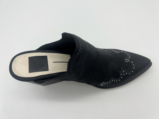 Sparkly Kapalı Burun Platform Bayan Elbise Ayakkabı Siyah Yumuşak İnek Süet Deri Ayakkabı
